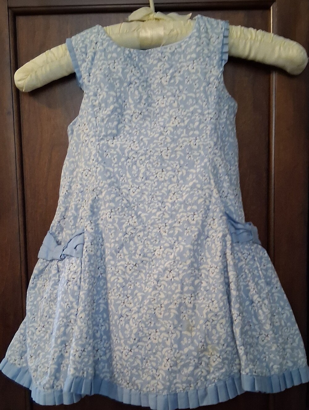 Polly Flinders Light Blue Floral Girls' Fancy Dress with Bow Pockets,3 Piece